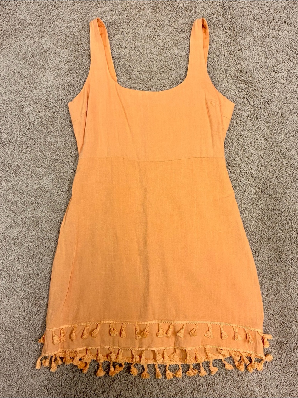 Lulu's Apricot Tassel-Hem Mini Dress